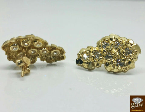 Genuine New 10k Yellow Gold Men/Women Nugget Earrings With Push Back.