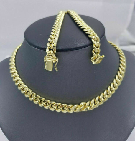 Real 10k Gold 8mm Miami Cuban Chain Bracelet Set Necklace 22" Bracelet 7.5"-9"