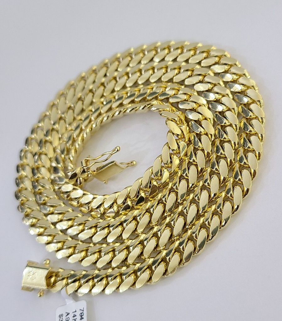 14K Solid Yellow Gold 7mm Miami Cuban Link Chain Necklace 26