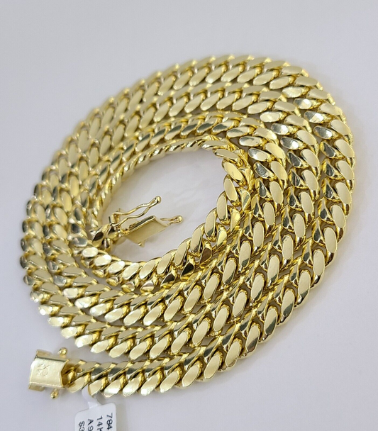 14K Solid Yellow Gold 7mm Miami Cuban Link Chain Necklace 26" Inch 14Kt