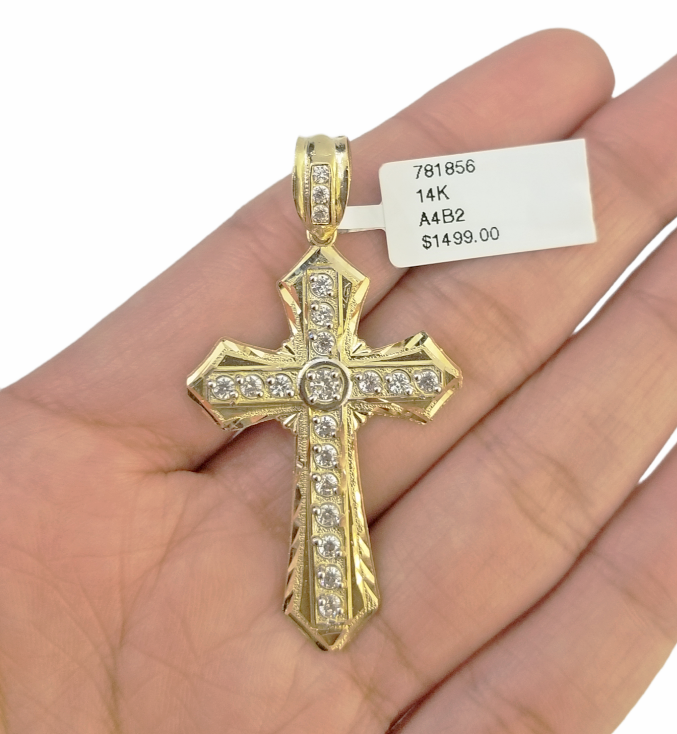 14K Real Yellow Gold Jesus Cross Diamond Cut Pendant Religious Charm