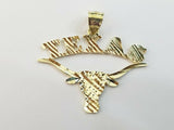 Mens 10k Yellow Gold Cow Longhorn Head Texas Charm Diamond Cut Pendant Real 10K