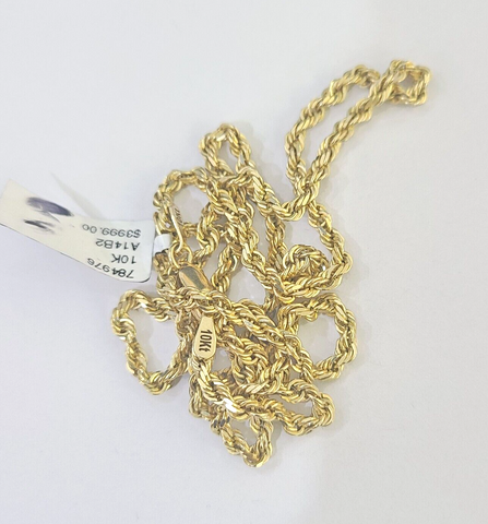 10k Real Solid Yellow Gold Rope Chain Women Men Diamond Cut 3mm 22 Inches