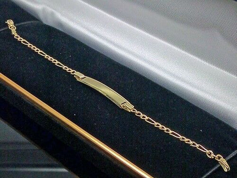 10K Pure Shiny Yellow Gold Thick Link Chain Name Engraving Baby Bracelet 1.6 gm