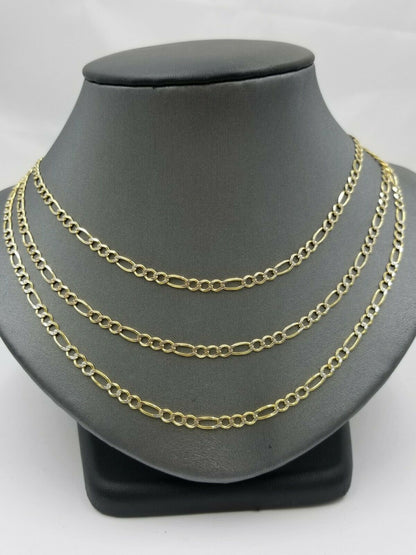 14k Yellow Gold Figaro Link Chain Necklace 18" 20" 22" 24" 26" Diamond cut Real