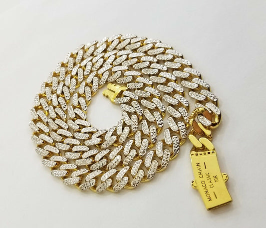 10K Real Gold Monaco Link Chain 20 inch Diamond Cut Men Women Necklace 10Kt