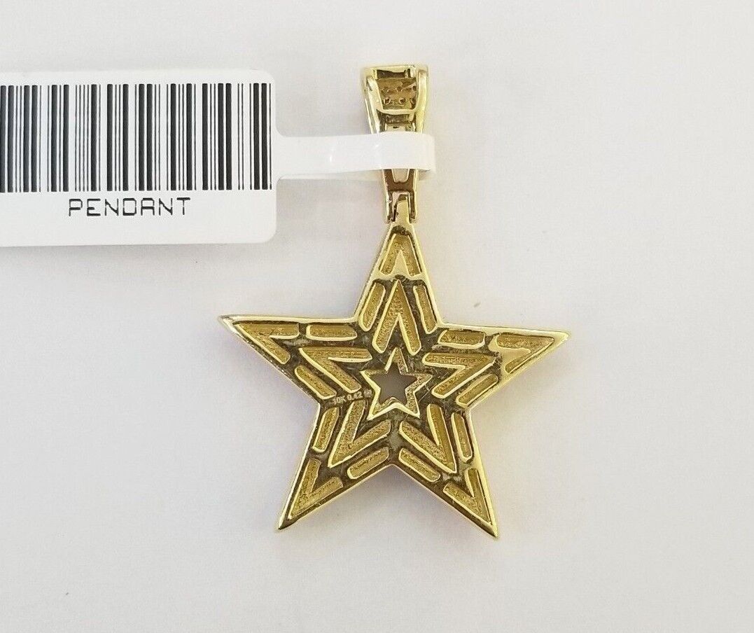 10K Real Gold Double Star Emoji Charm Real Diamond 1 Inch Emoji Pendant 10kt