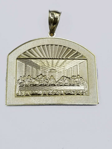 10K Jesus Yellow Gold Last supper Diamond Cut Charm Pendant, 2 Inches, Real.