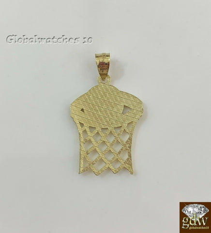 10k Gold Solid Men's Basket Ball Court Charm, Pendant with Diamond Cut, Real.