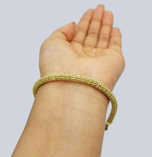 10k Yellow Gold Iced Bead Bracelet Chain Men's Women's Bracelet 9.25" 5mm