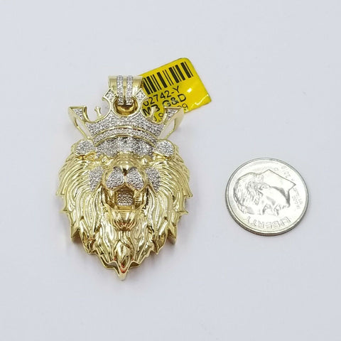 REAL 10k Gold Diamond Lion King Head Charm Pendant Heavy 0.50CT, Roaring King