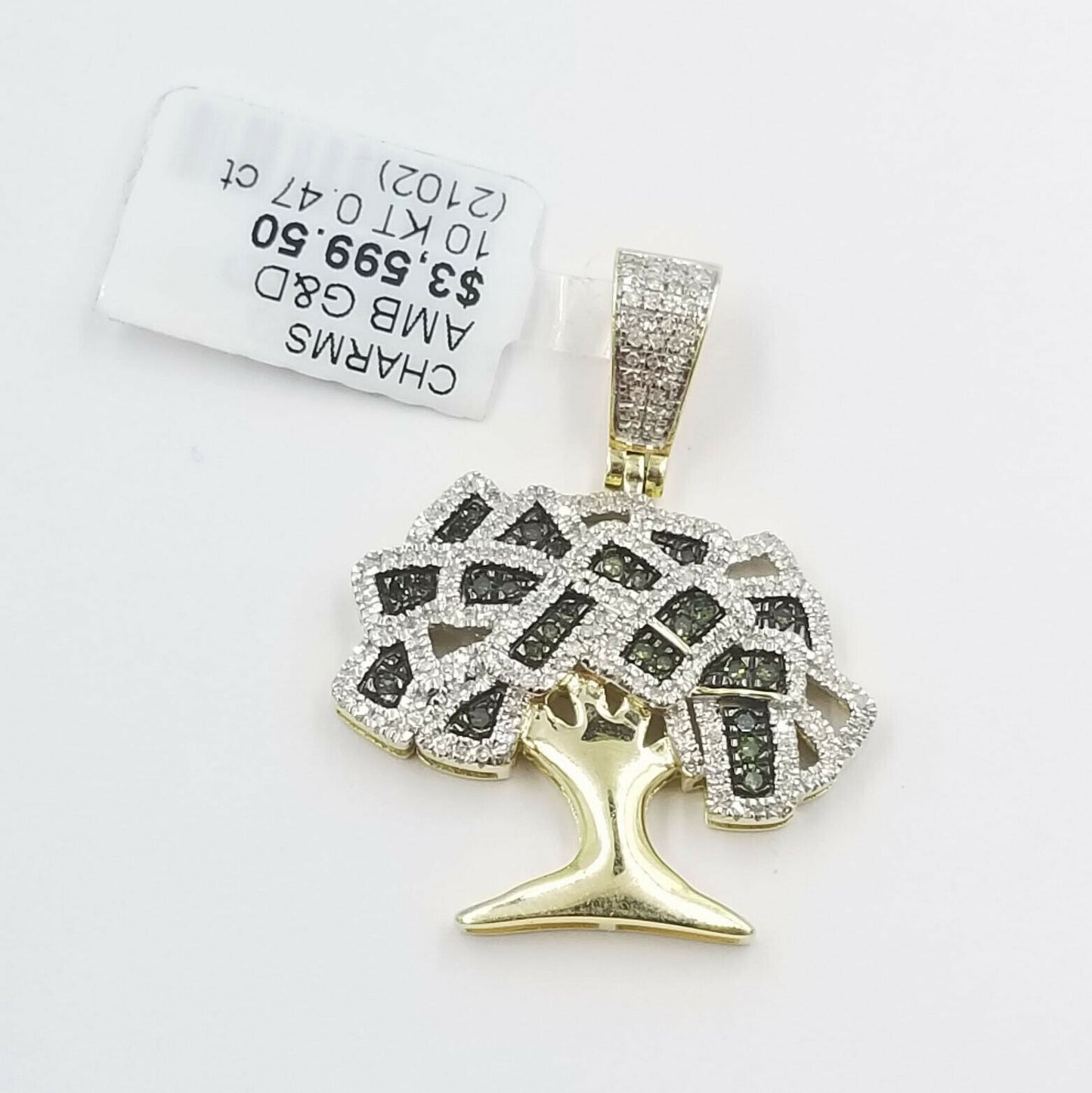 10K Gold Diamond Money Tree Charm Pendant Cash Tree Men Women