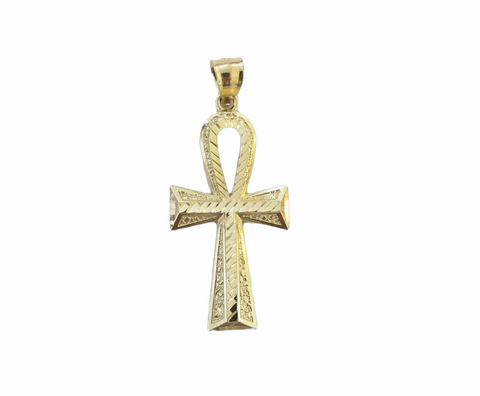 10K Gold Ankh Cross Egyptian Symbol Pendant Charm 4mm Franco Chain 22 Inch