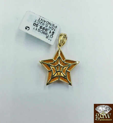 Real 10k Yellow Gold Diamond Star Emoji Charm with 26 Inch 3mm Rope Chain