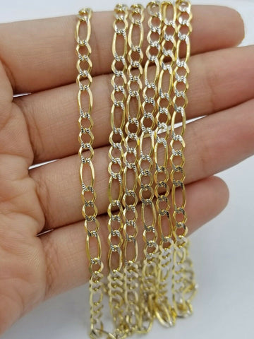 14k Yellow Gold Figaro Link Chain Necklace 18" 20" 22" 24" 26" Diamond cut Real