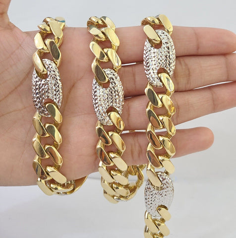 10K Yellow Gold 15mm Miami Cuban Mariner Link Chain Necklace 22-24 Inch 10Kt