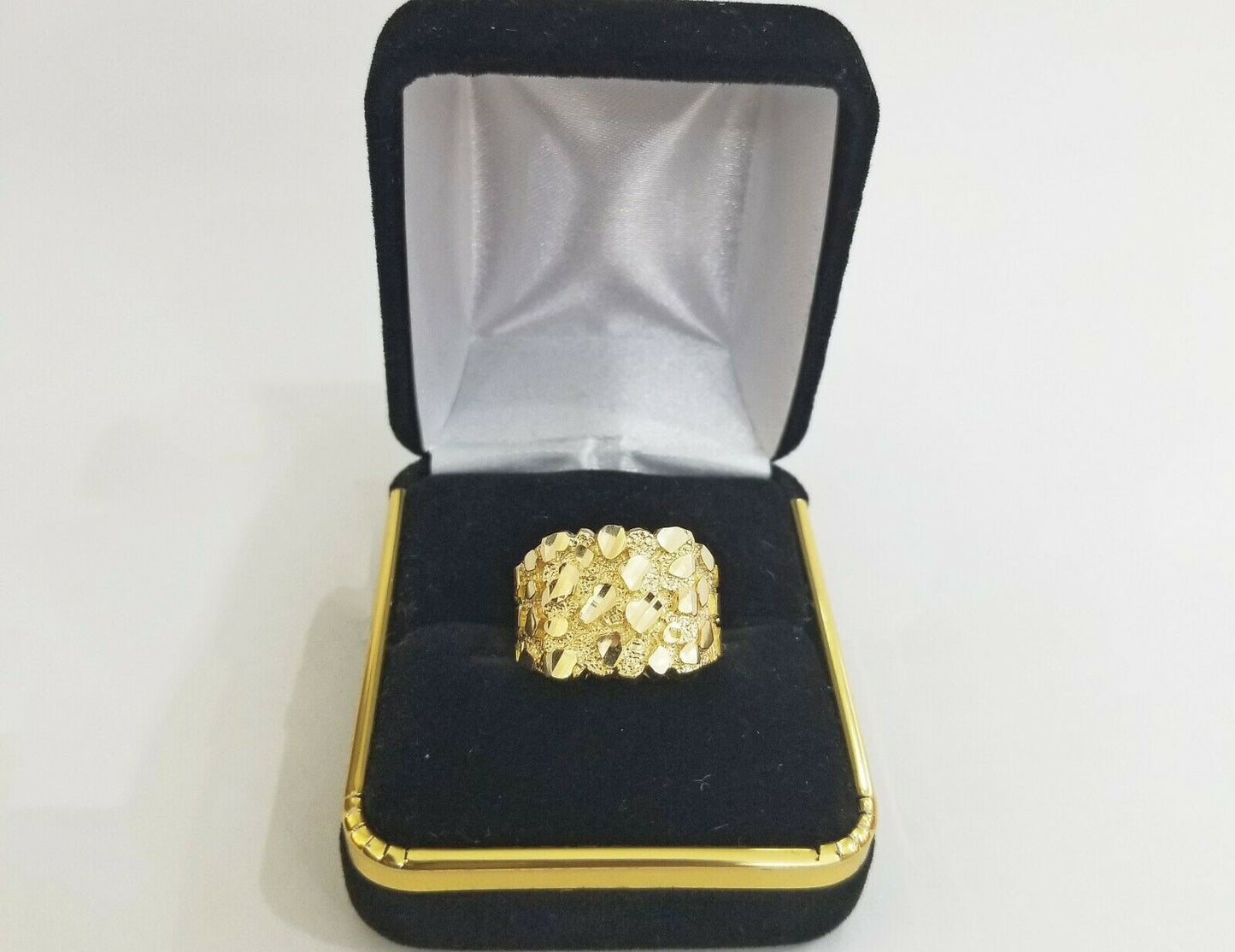 10k Real yellow Gold Nugget men Ring Sizable casual, squared gold ring 10kt