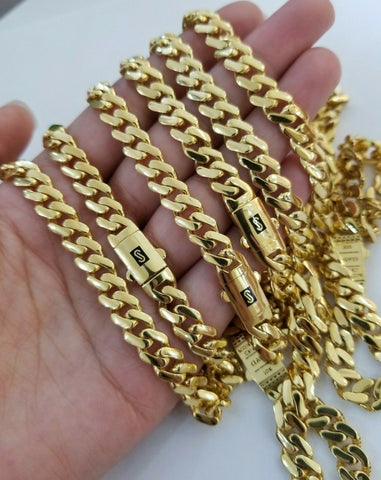 REAL 10k Gold Royal Miami Cuban Chain Bracelet 8" Set 6mm Monaco Necklace 24"