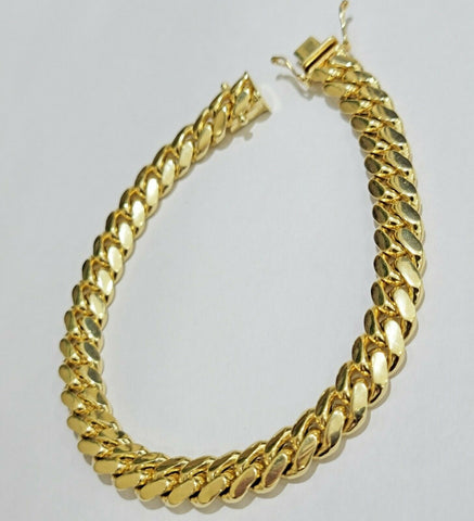 Men's Miami Cuban Bracelet Solid 14k Italian Yellow Gold Bracelet 8" 7mm wide