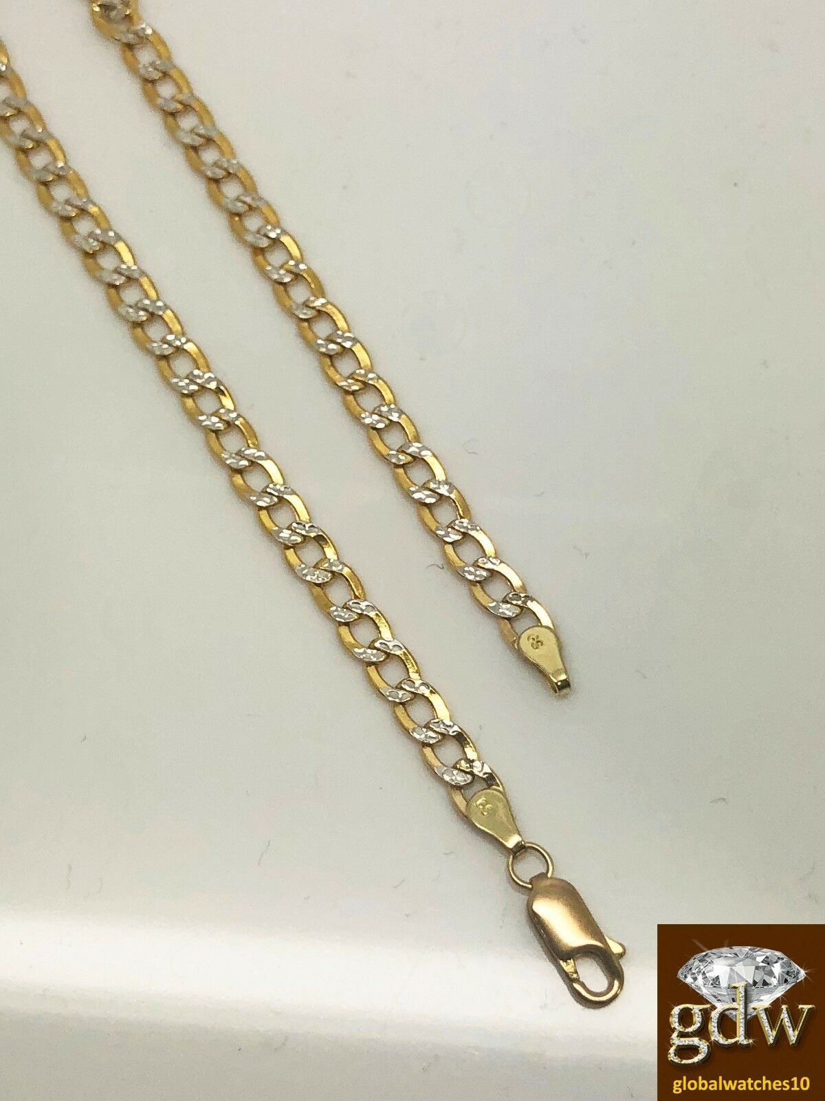 10k Yellow Gold Cuban Bracelet Diamond Cut Two Tone