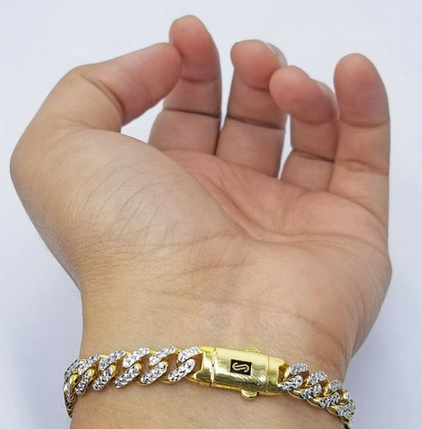 10K Yellow Gold Royal Monaco Cuban Bracelet 7.5mm Diamond Cut 8.5 " Long