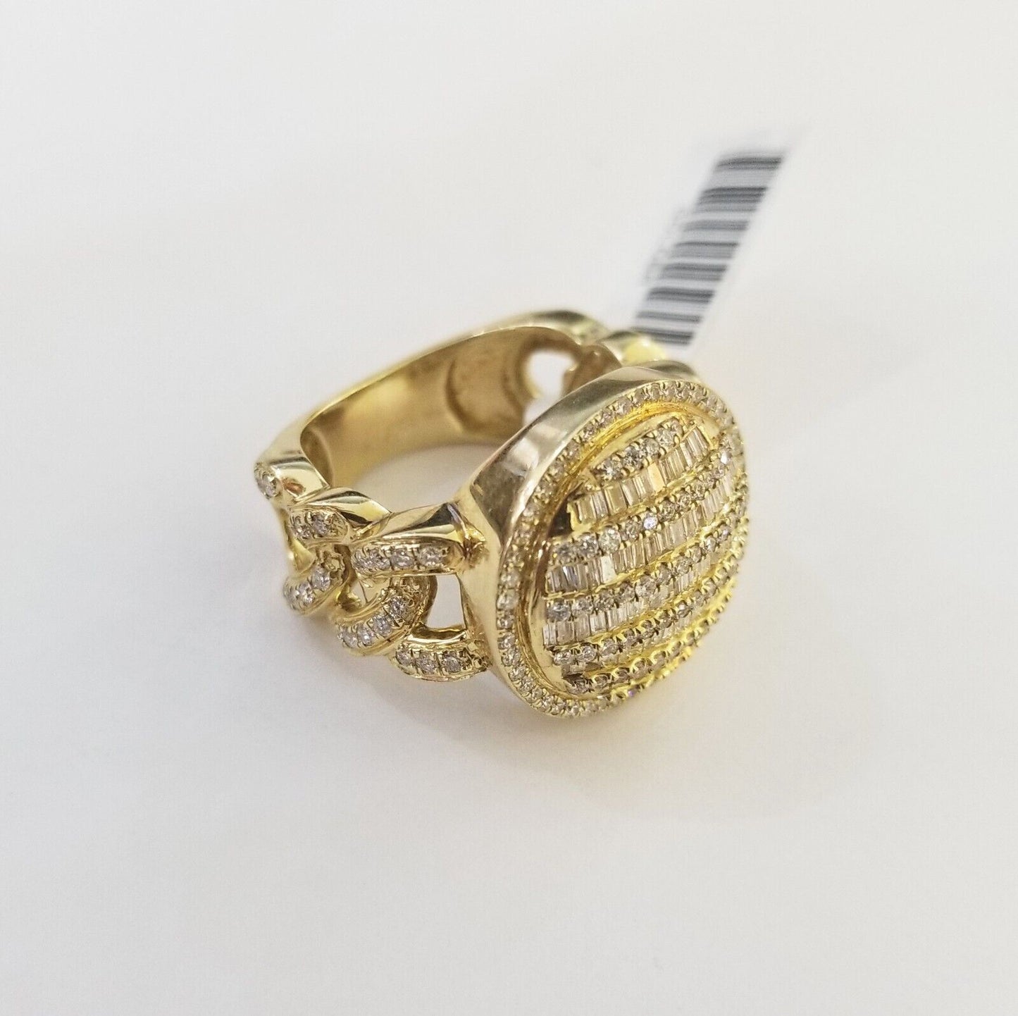 Real 10k Yellow Gold Mens Real Baguette diamond Circular Ring 1.72CT Mens