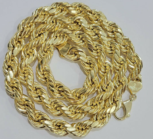 Men's 10k Yellow Gold Rope Chain 10mm 28 Inch Necklace, Real 10kt , diamond cuts