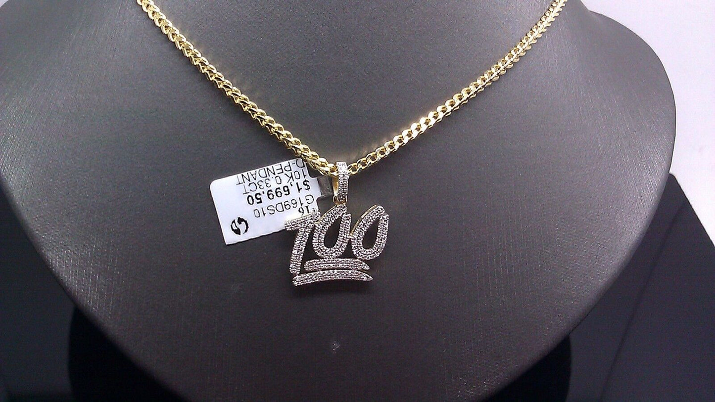 Real 10K Yellow Gold 100 Emoji Diamond Charm 10k Franco Gold Chain 22"