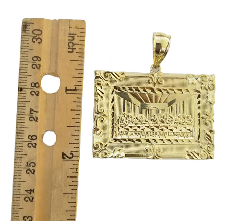 Real 10K Yellow Gold Last Supper Pendent Charm 2" Inch