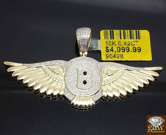 10k Gold Diamond Pendant Men Ladies Wings Real Diamond