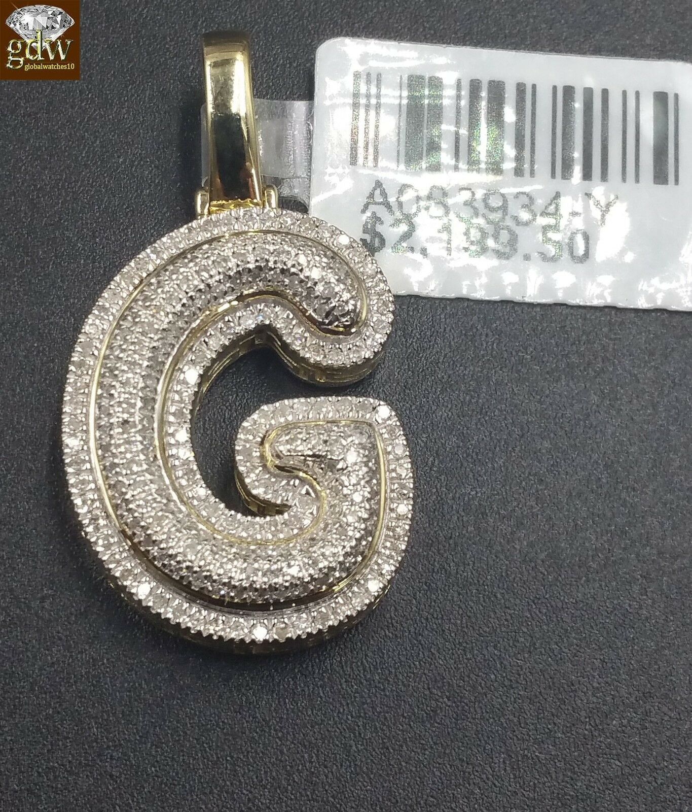 10k Yellow Gold Diamond Bubble Letter A-Z Initial Charm Pendent Real Diamond