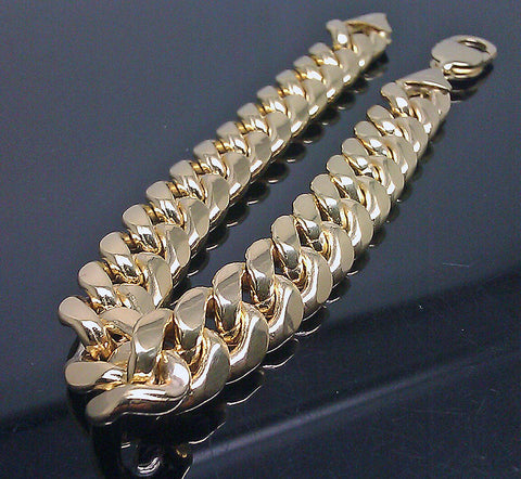 14K Yellow Gold Miami Cuban Bracelet Lobster Lock Men 8 inch 9mm