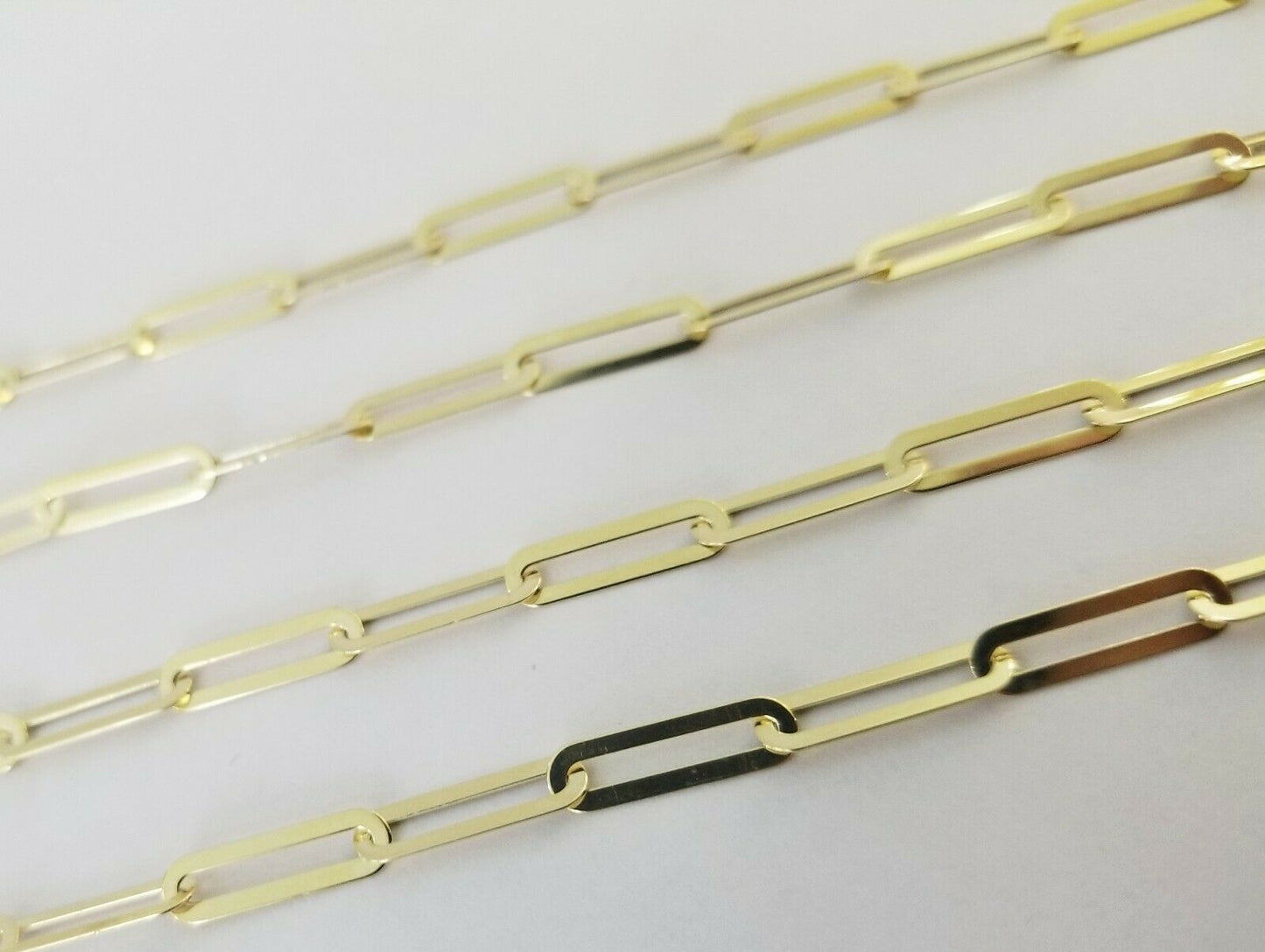 Real 10k Women Paperclip Chain 4mm 24" lobster Clasp,10kt yellow Gold necklace