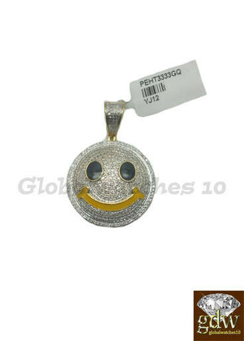 10k Gold Men Pendant Smiley Face Sign Charm Pendant With Real Diamond Happy