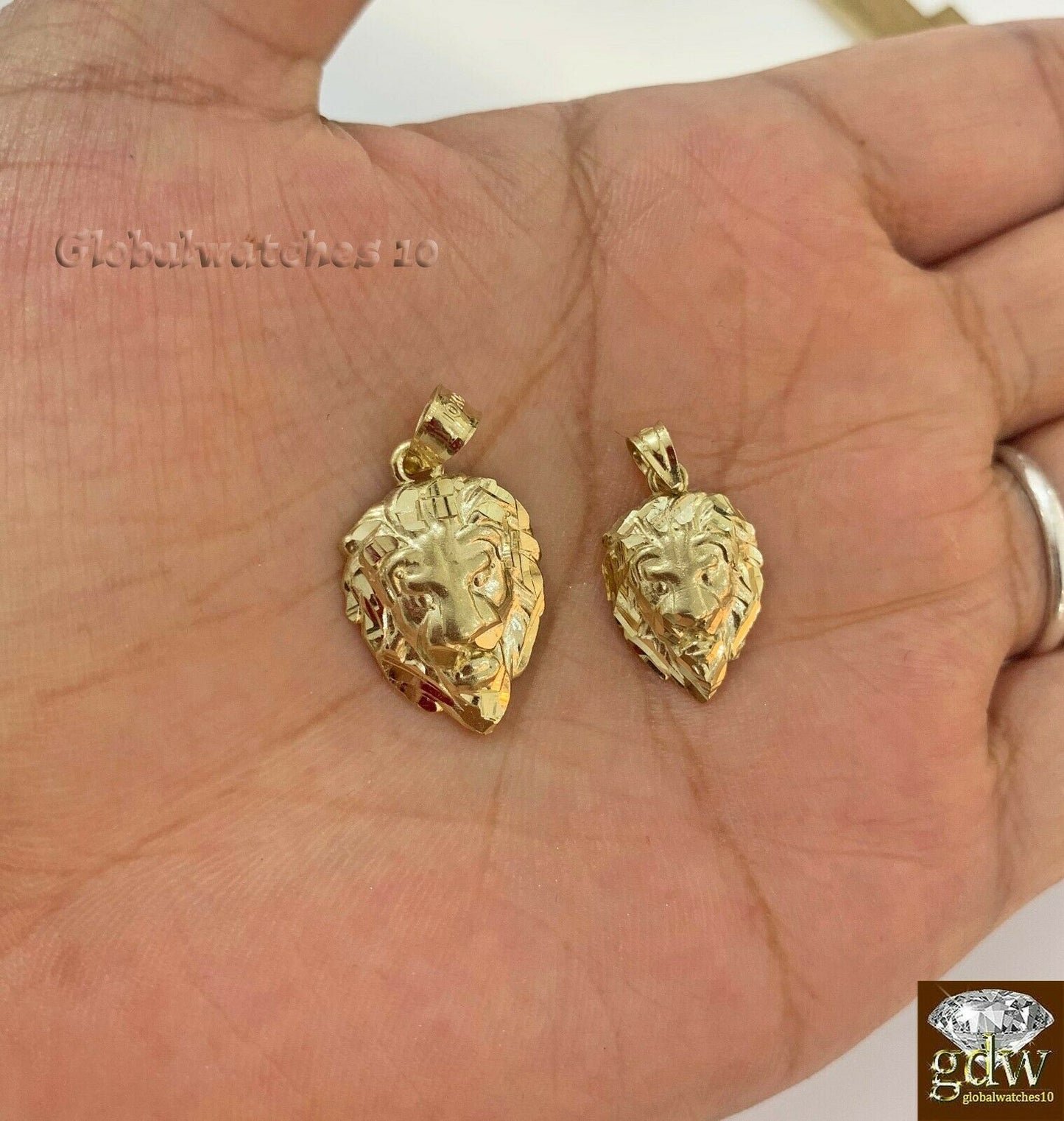 10k Yellow Gold Solid Lion Head Charm Pendant Diamond Cut REAL 10KT Gold