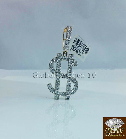 Real 10k Yellow Gold Dollar Sign Money Charm Pendant Real Diamond
