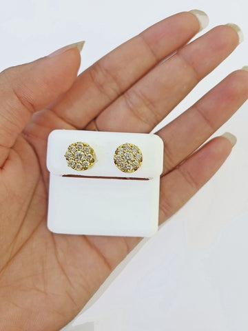 10k Yellow gold Flower Earrings with Real 0.96CT diamond screw-bag ,Women studs