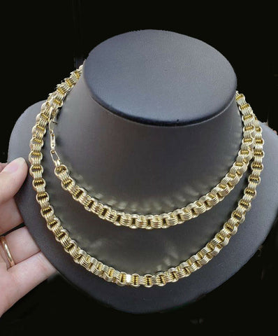 Real 10k Gold Byzantine Chain Necklace 8mm 28" Inch Box.