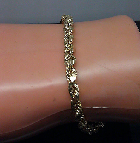 Real 10K Yellow Gold Rope Bracelet 7" Inches 4mm  Men Ladies lobster