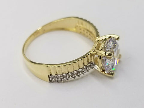 10K Yellow Gold Solitaire Diamond Ladies Promise Ring 1 CT Double Row Channel