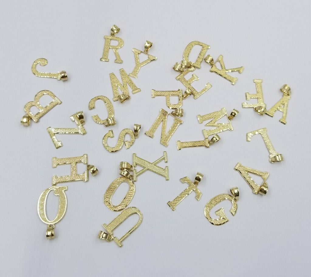 Real 10k Yellow Gold A-Z Initials Alphabet Charm Pendent Diamond Cut Men Women