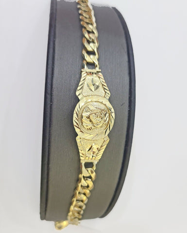 10k Gold Jesus Head Cuban Curb Bracelet Size 8.6" Inches 8mm 10kt Mens Ladies