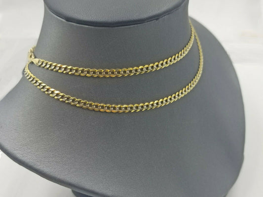 Chain 14k Solid Gold Cuban Link Necklace 4mm Diamond Cut Men Women Real 18"-26"