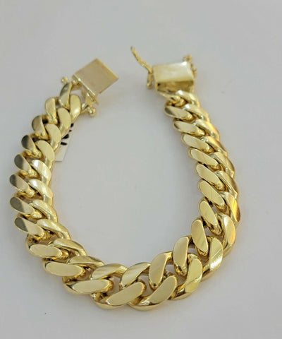 10k solid Yellow Gold Miami Cuban Bracelet 12.5 mm Link 8 inch Men's REAL 10kt
