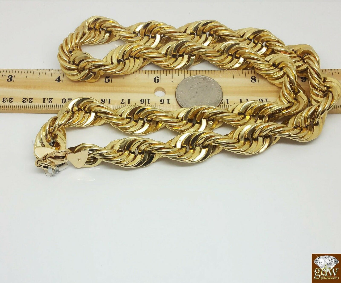 Real 10k Yellow Gold 15mm Rope 24 Inch chain necklace &10 Inch Bracelet  Men's N