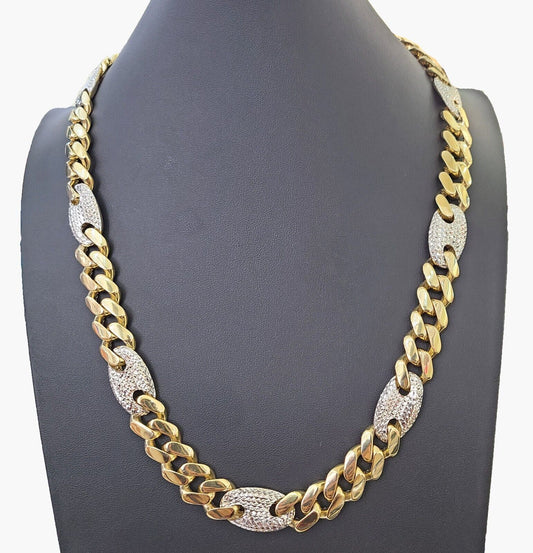 10K Yellow Gold 15mm Miami Cuban Mariner Link Chain Necklace 22-24 Inch 10Kt