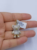 10k Yellow Gold Diamond Charm Teddy Bear Pendant Real