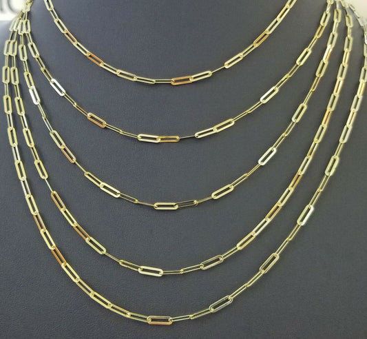 10k real gold 4mm Paperclip Chain 16-24"inch 10kt yellow gold link necklace