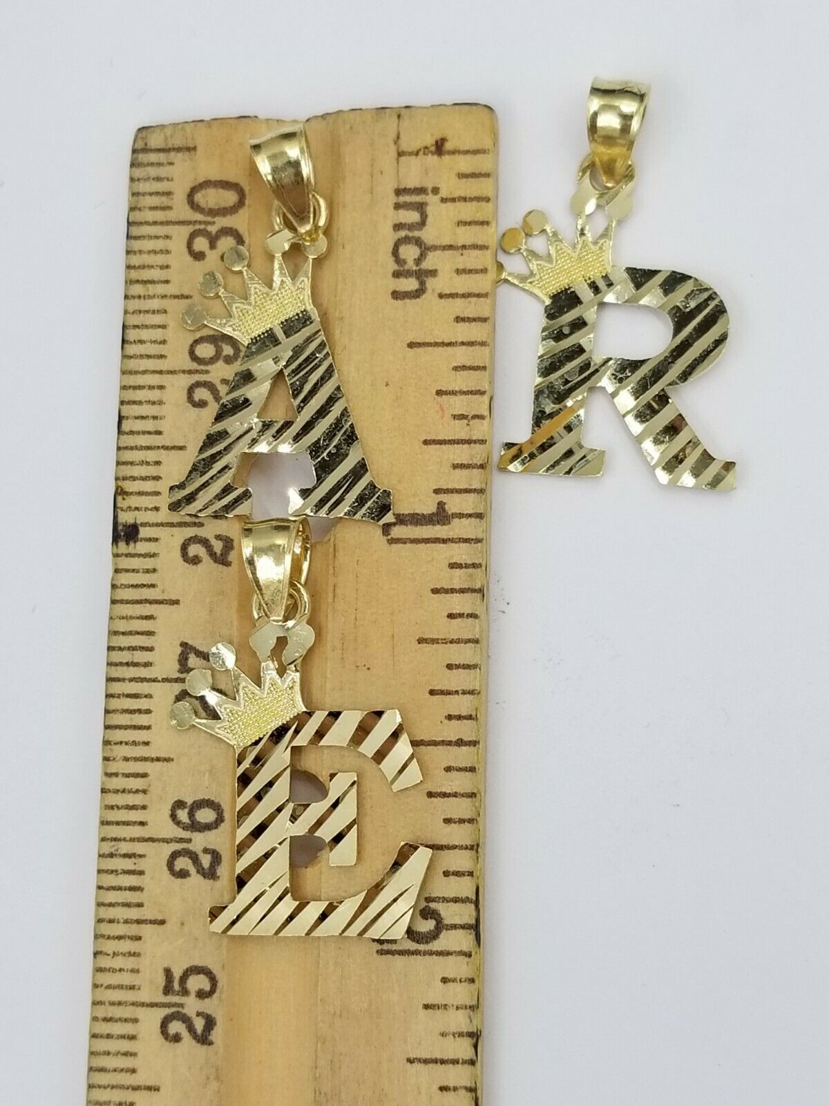 10k Initial Yellow Gold Crown A-Z Alphabet Charm Diamond Cut Pendent Men Women