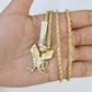 10k Gold Flying Eagle Pendant Rope Chain 3mm 26'' Necklace Set Real Genuine